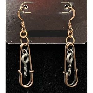 Steampunk Antique Copper Tone Safety Pin & Eye Screws Earrings by Neanie-Bot